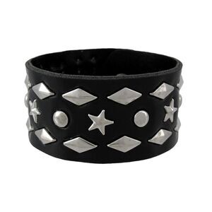 Black Vinyl Wristband with Stars and Pyramid Studs